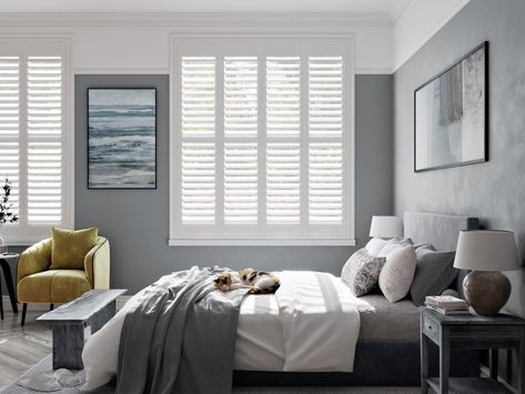 Shop online for bedroom shutters with Make My Blinds and discover how easy made-to-measure can be! Choose from a range of bedroom window shutter styles. Shutters Bedroom, Shutters For Windows, Shutter Styles, Bedroom Shutters, Window Shutter, Bedroom Window, Wood Shutters, Window Shutters, Cafe Style