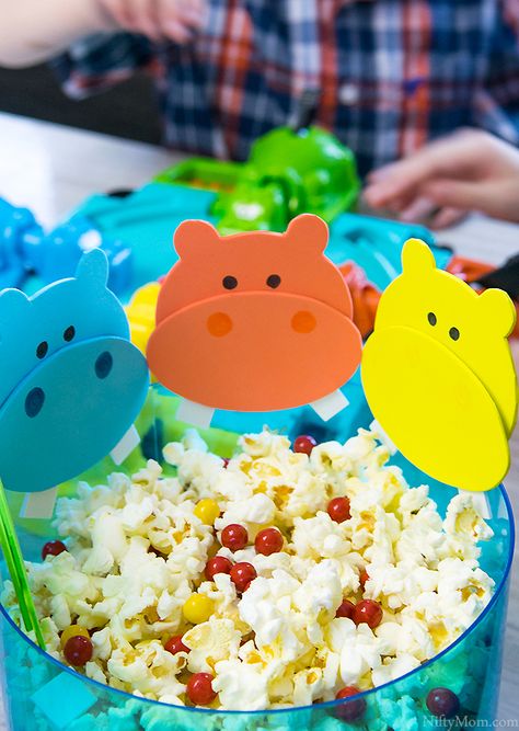 Hungry Hungry Hippos Game Night Ideas (with printable template for hippos) Hippo Birthday Party, Game Night Ideas Family, Twist And Turns Vbs, Hippo Party, Hippo Birthday, Vbs Snacks, Game Night Food, Board Game Themes, Hungry Hungry Hippos