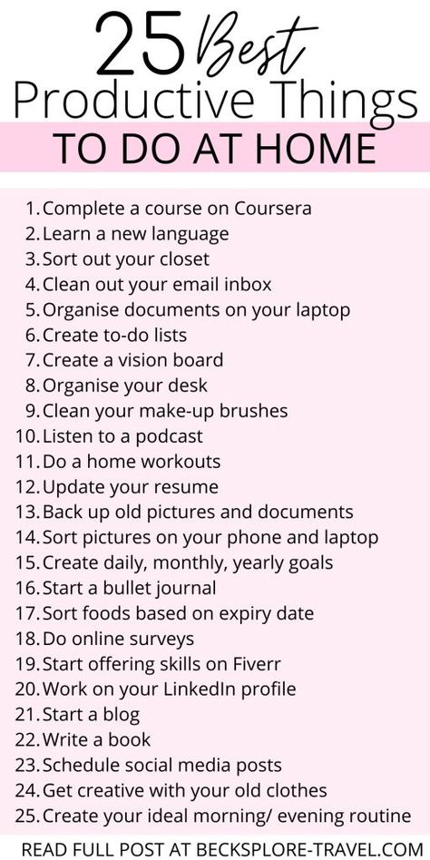 Are you currently spending more time at home but don't want to only watch Netflix in your spare time? Here are 25 productive things to do at home! Things To Do Alone, Productivity Quotes, What To Do When Bored, Things To Do At Home, Productive Things To Do, Things To Do When Bored, Creating A Vision Board, Learn A New Language, Productivity Planner