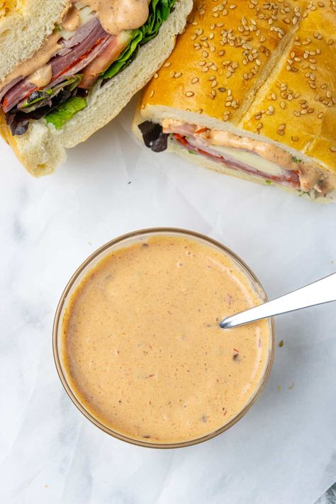 We all know that a sauce can make or break your sandwich. This Copycat Subway Chipotle Southwest Sauce will take your sandwich to the next level with just a few simple ingredients. You just need 5 minutes, five ingredients, and a blender (or food processor) to make this versatile sauce that can be used on sandwiches, wraps, chicken strips, and fries. Subway Chipotle Southwest Sauce, Chicken Sandwich Sauce, Chipotle Southwest Sauce, Sandwich Sauce, Wraps Chicken, Southwest Sauce, Sandwich Sauces, Sandwiches Wraps, Southwest Chicken