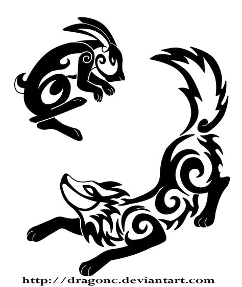 rabbit and wolf Rabbit And Wolf, Hase Tattoos, Celtic Animals, Scott Morrison, Tattoo Wolf, Bunny Tattoos, Rabbit Tattoos, Intarsia Woodworking, Birdseye Maple