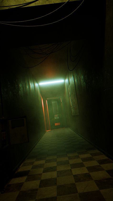 Horror Lighting Cinematography, Back Rooms Aesthetic, Horror Wallpaper Scary Dark, Dark Industrial Aesthetic, Dark Streets Aesthetic, Creepy Elevator, Dark Creepy Wallpaper, Horror House Aesthetic, Mysterious Wallpaper Dark