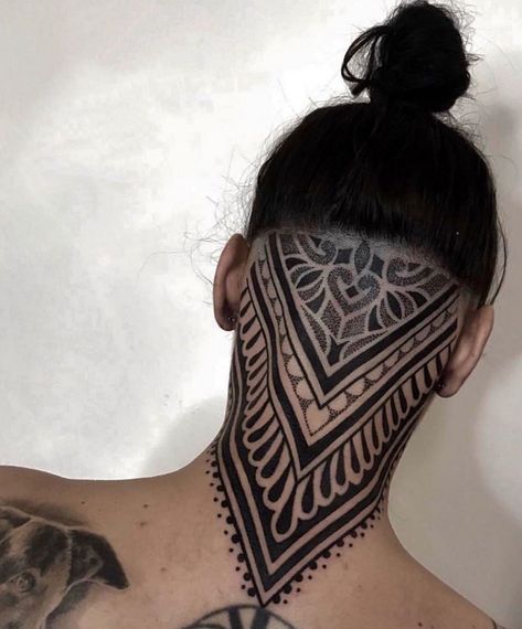 Head And Neck Tattoo, In My Head Tattoo, Head Tattoo Design, Throat Tattoo, Dotwork Tattoo, Head Tattoo, Ornamental Tattoo, Neck Tattoos, Head Tattoos