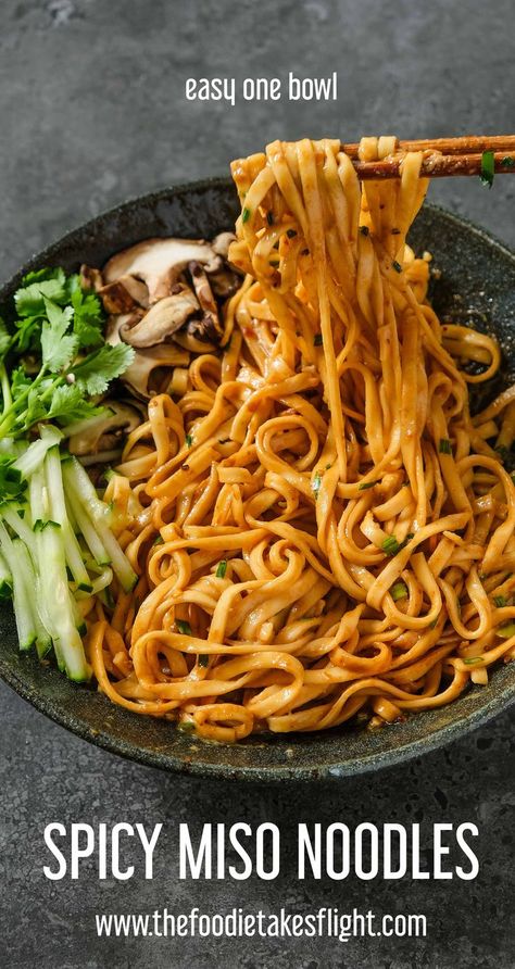 Spicy Miso Ramen Noodle Recipes, Miso Noodle Sauce, Cold Noodle Bowl, Healthy Thai Noodle Recipes, Miso Peanut Noodles, Asian Wheat Noodle Recipes, Vegan Miso Noodles, Miso Rice Noodles, Miso Noodles Stir Fry