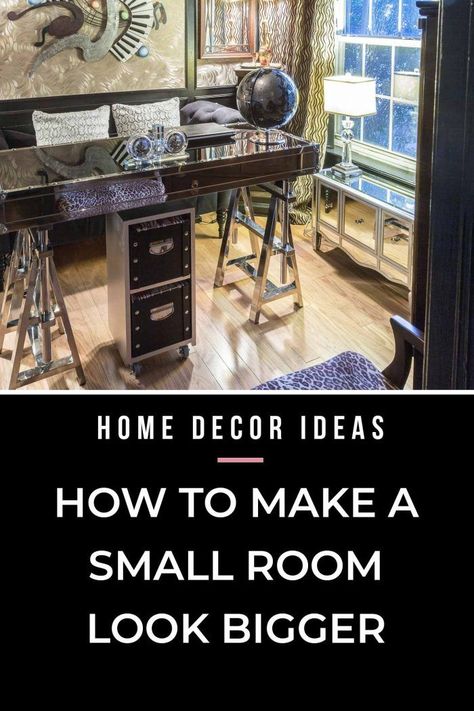 Making Small Rooms Look Bigger, Small Room Look Bigger, Long Narrow Rooms, Small Space Decorating, Curved Floor Lamp, Room Look Bigger, Small Bedroom Decor Ideas, Glass Dining Room Table, Interior Decorating Tips