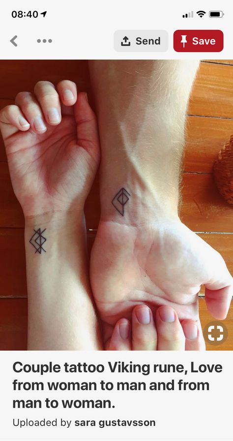 Greek Mythology Couple Tattoos, Couples Rune Tattoos, Nordic Couple Tattoo, Spouse Tattoos, Norwegian Tattoo, T Rex Tattoo, Marriage Tattoos, Pair Tattoos, Partner Tattoos