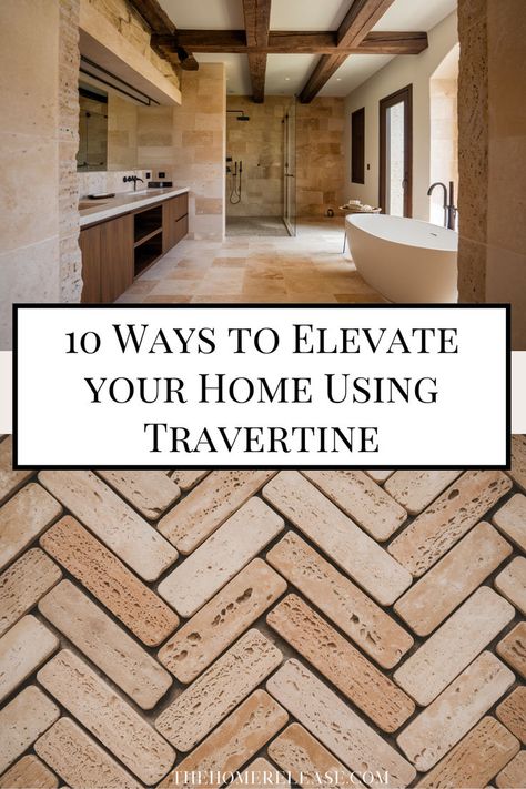 Travertine accent walls? YES! This article has the best inspiration for creating a statement wall that’s both classy and timeless. I’m totally saving this for my next reno! Travertine Bathrooms Modern, Travertine Tiles Bathroom, Travertine Bathroom Floors, Modern Travertine Bathroom, Travertine Wall Interior, Travertine Floors Bathroom, Black Hardware Bathroom, Travertine Tile Bathroom, Bathroom Tiles Combination