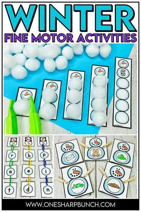 Winter Snow Activities For Preschool, Winter Learning Activities For Toddlers, Fine Motor Activities For Preschoolers Winter, Winter Theme For Preschoolers, Winter Centers For Preschool, Fine Motor Winter Activities Preschool, Winter Themed Preschool Activities, Winter Name Activities Preschool, Math Winter Activities Preschool