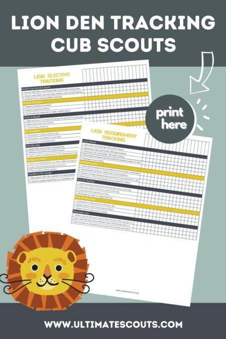 Lion Scout Den Tracking Checklist (Free Printable) – Ultimate Scouts Lion Den Meeting Ideas, Lion Scout Activities, Lion Scouts, Cubscout Lion Activities, Cub Scouts Lion Activities, Tiger Cub Scouts Activities, Cub Scout Bobcat Activities, Cubscout Bobcat Activities, Lion's Den