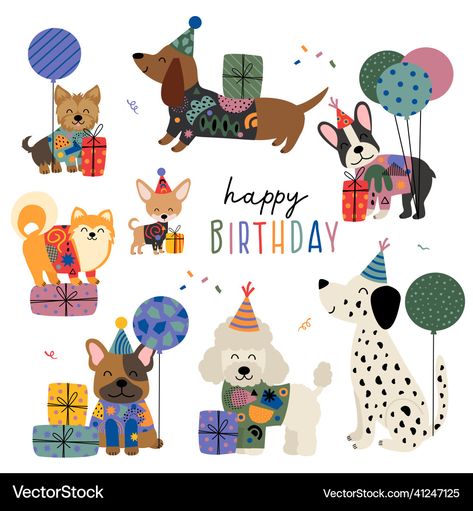 Pet Birthday Ideas, Fancy Dogs, Cute Dog Illustration, Birthday Vector, Happy Store, Pet Birthday, Birthday Dog, Birthday Illustration, Fancy Dog