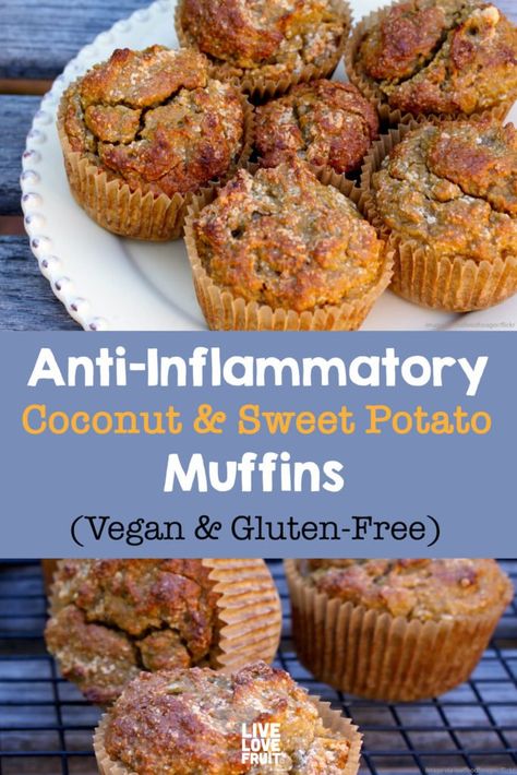 Coconut Sweet Potato, Sweet Potato Muffin Recipe, Eat Natural, Inflammation Diet Recipes, Potato Muffins, Anti Inflammation Recipes, Sweet Potato Muffins, Eat Better, Inflammatory Foods