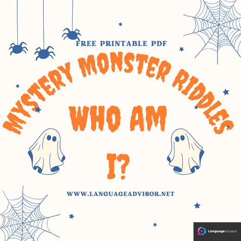 Who Am I? - Halloween Riddles - Mystery Monster Riddles: Who Am I? Free printable PDF Halloween Riddles For Adults, Halloween Riddles For Kids, Halloween Riddles, Word Riddles, Riddles For Kids, Math Riddles, Halloween Math, Halloween Words, Sentence Structure