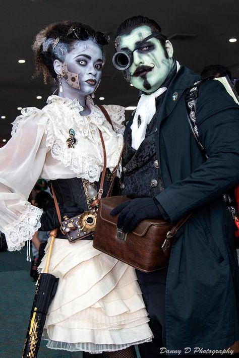 Steampunk Frankenstein's Monster And Bride Steampunk Bride Of Frankenstein, Frankenstein Cosplay Men, Frankenstein Costume Men, Frankenstein Makeup For Men, Frankenstein Character Design, Steampunk Frankenstein, Frankenstein Cosplay, Frankenstein Party, Bride Of Frankenstein Costume