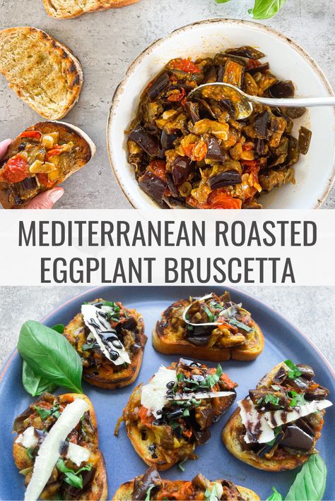 Eggplant Bruschetta Recipe, Balsamic Eggplant, White Eggplant Recipes, Roasted Whole Eggplant, Recipe For Bruschetta, Low Carb Eggplant Recipes, Eggplant Bruschetta, Dinner Party Appetizer, Aubergine Recipes