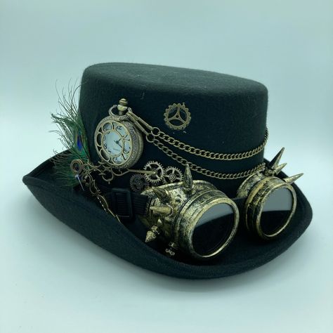 Classic Steampunk Hat Steampunk Fashion For Men, Steampunk Top Hat Mens, Steampunk Hat Ideas, Steam Punk Hats Woman, Victorian Steampunk Men, Steampunk Hats Mens, Steam Punk Hats, Steampunk Headpiece, Victorian Steampunk Aesthetic