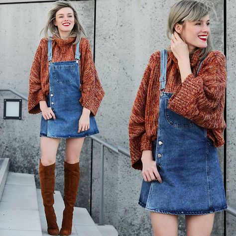 Denim Jumper Dress Outfit, Retro Outfits 80s Style, Retro Outfits 90s, 90s Girl Fashion, 90s Outfit Ideas, Jumper Dress Outfit, Winter Hipster, 90s Fashion Party, 80s Inspired Outfits