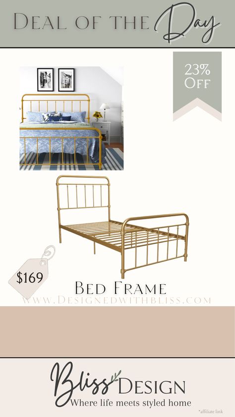 Deal of the Day: Metal Bed frame Wayfair, sale, deal, bed, bedroom, brass, gold, twin bed, queen bed, king bed, #salealert #sales Gold Twin Bed, Bed King, Bed Queen, Bed Bedroom, Deal Of The Day, Metal Bed, Metal Bed Frame, King Bed, Metal Beds