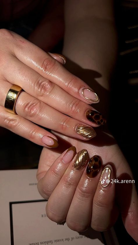 Almond Shape Nails, Gold Nails, Acrylic Nail Designs, Nail Inspo, Tortoise, Acrylic Nails, Nail Art, Nails, Gold