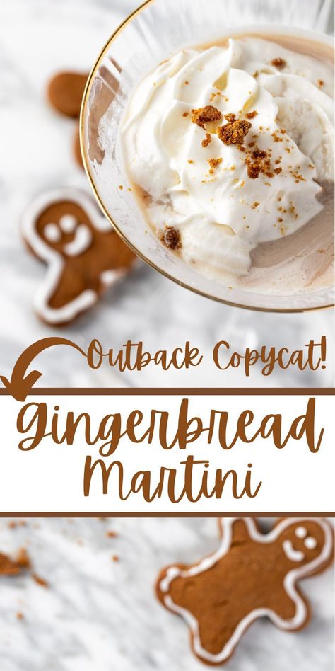 This Outback Gingerbread Martini is an easy copycat recipe for the classic holiday cocktail from the Outback Steakhouse. It’s made with only 5 ingredients in under 5 minutes. Gingerbread Martini Recipe Outback, Paralyzer Drink Recipe, Gingerbread Cocktail, Gingerbread Martini Recipe, Gingerbread Martini, Holiday Martinis, Unique Cocktail Recipes, Whipped Cream Vodka, Gingerbread Syrup