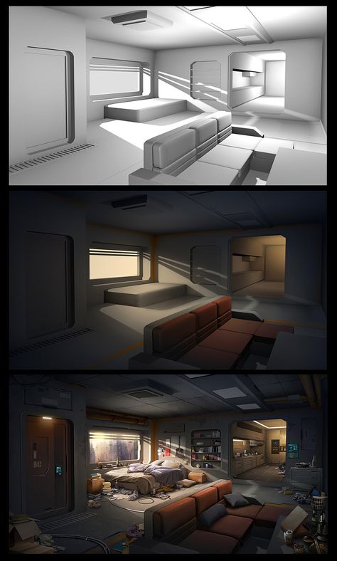 ArtStation - Sci-Fi Apartment, Raul Rosell Sci Fi Home Interior, Scifi Apartment, Sci-fi Room, Cyberpunk House Design, Dystopian Apartment, Futuristic Apartment Interior Design, Sci Fi Living Room, Sci Fi Interior, Sci Fi Apartment Interior