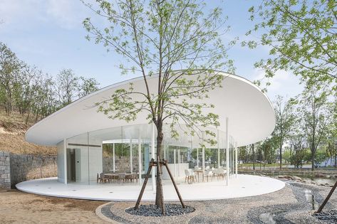 Gallery of Aranya Café / odd - 10 Circular Buildings, Round Building, Pavilion Design, Modern Villa Design, Aluminum Roof, Ceiling Light Design, Layout Architecture, Urban Furniture, Abstract Geometric Art