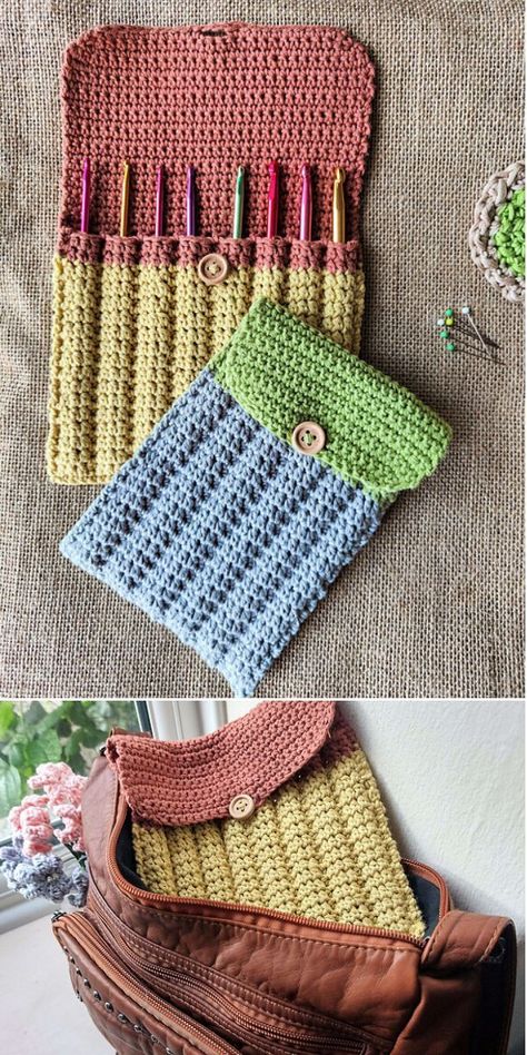 Diy Crochet Hook Case, Crochet Hook Holder Pattern, Crochet Hook Case Free Pattern, Crochet Hook Case Pattern, Crochet Hook Bag, Diy Crochet Hook, Crochet Hook Storage, Crochet Hook Organizer, Crochet Travel