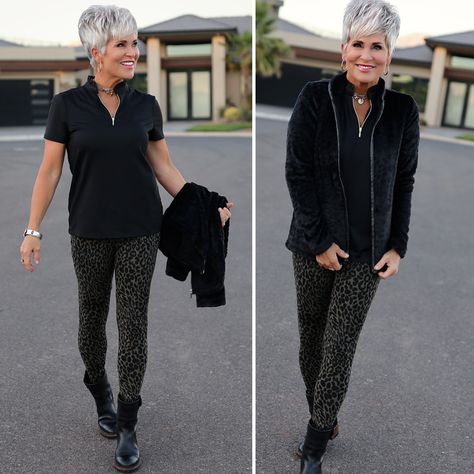 Plus Size Rocker Chic, Plus Size Rocker, Chic Over 50, Stylish Outfits For Women Over 50, How To Wear Leggings, Sassy Outfit, Over 60 Fashion, Older Women Fashion, Legging Outfits