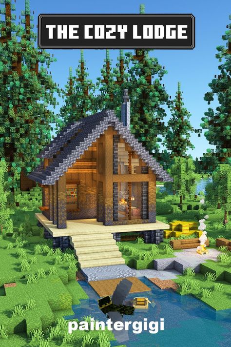 Cozy Barndominium, Cozy Minecraft, Big Minecraft Houses, Minecraft Cabin, Ring Background, Minecraft Small House, Modern Minecraft Houses, Case Minecraft, Cozy Lodge