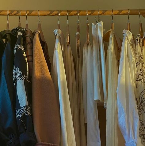 char on Instagram: "Filled" Clothes Hanging Aesthetic, Clothes Hanging, Hanging Clothes, Hanging Photos, Wardrobe Closet, 2024 Vision, Clothes Collection, New Room, Golden Hour