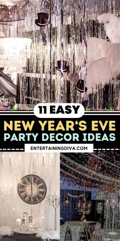 11 Easy Last Minute New Year's Eve Party Decorations Ideas | Holidays and events Diy New Years Eve Decorations Easy, Diy New Years Eve Decorations, Nye Party Ideas, New Year's Eve Party Themes, Nye Party Decorations, New Years Eve Drinks, New Years Eve Party Ideas Decorations, Party Decorations Ideas, Halloween Haunted House Decorations