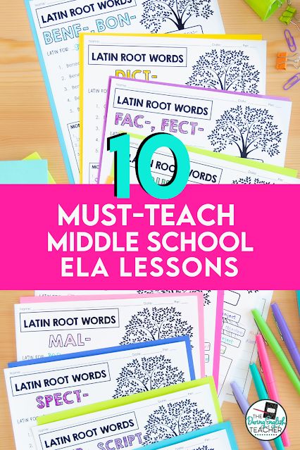 10 Must-Teach Middle School ELA Lessons Middle School Literature Curriculum, Free Middle School Printables, Middle School Vocabulary, Middle School Ela Lessons, Teaching Middle School English, Ela Middle School, Middle School English Classroom, 8th Grade English, College Teaching