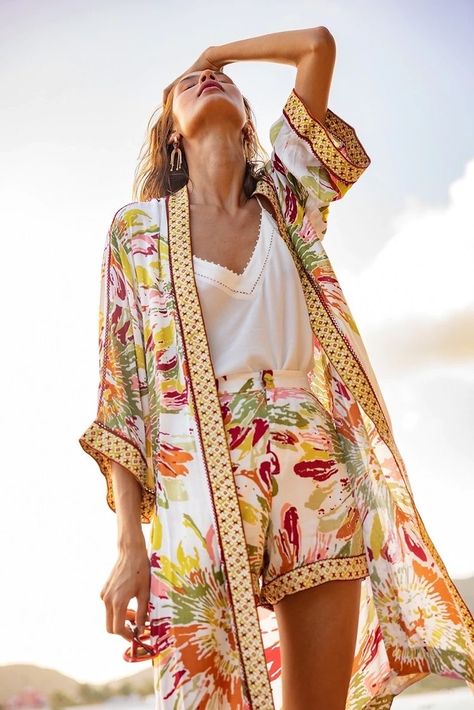 Look Kimono, Poupette St Barth, Estilo Chic, Womens Kimono, St Barth, Long Kimono, Resort Wear, Summer Looks, Beach Outfit