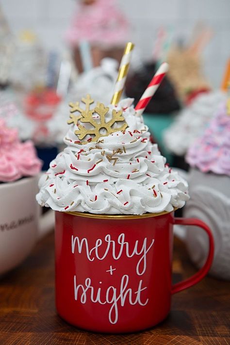 How To Make Faux Food, Faux Mug Toppers Diy, Faux Hot Cocoa Mugs Diy, Whipped Cream Toppers For Mugs, Faux Coffee Cup Topper, Faux Mug Toppers Christmas, How To Make Faux Whipped Cream, Faux Whipped Cream Mug Topper Diy, Faux Whipped Cream Mug Topper Christmas