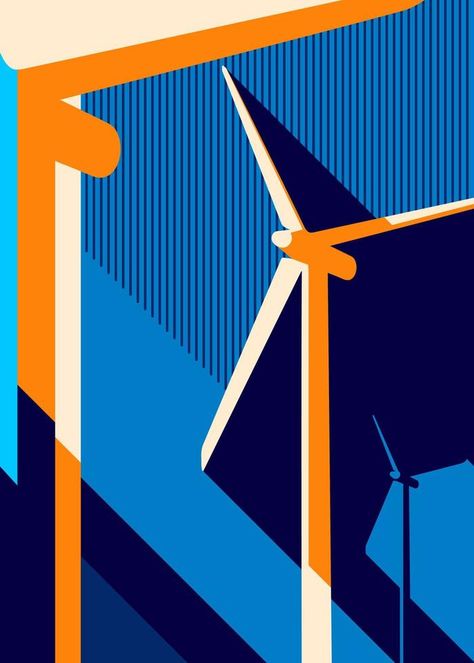 Poster with wind power plant. Wind Turbines Art, Solar Energy Design, Physics Projects, Section Drawing, Wind Art, Solar Power Plant, Offshore Wind, Wind Farm, The Bauhaus