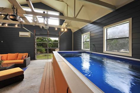 Endless Pools® model in a Garage | Learn more at www.Endless… | Flickr Pool Addition, Indoor Swim Spa, Garage Pool House, Small Indoor Pool, Endless Pools, Indoor Swimming Pool Design, Indoor Pool Design, Swimming Pool Filters, Endless Pool