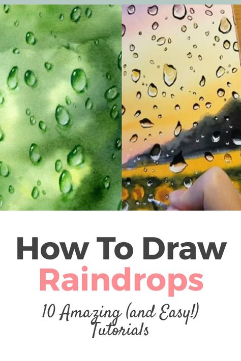 How to Draw Rain Drops Step by Step. Learn 10 ways to draw water droplets. Tutorial on how to Draw Rain Drops on a Window. Drawing Ideas Easy with Pencils. How To Draw Rain On A Window, Rain Pencil Drawings, Drawing Rain Drops, How To Draw Rain Drops, Reflection Art Drawings, Rain Drawing Sketches, Waterdrop Drawing, Water Drop Illustration, How To Draw Rain