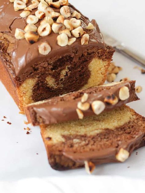 Nutella Cake - Easy & Delicious Chocolate Swirl Loaf Recipe Chocolate Hazelnut Loaf Cake, Nutella Loaf Cake, Nutella Cake Recipes, Nutella Cake Recipe, Nutella Recipes Cake, Marble Loaf, Cake Recipes Uk, Nutella Recipe, Nutella Recipes Easy