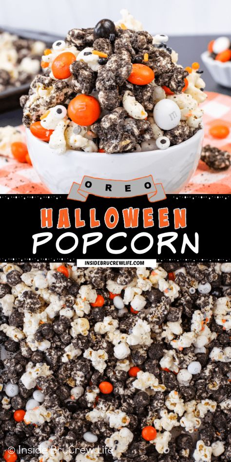 Halloween Desserts With Oreos, Popcorn Mix Halloween, Easy Halloween Baked Treats, Halloween Treats For Movie Night, Oreo Halloween Desserts, Halloween Desserts No Bake, Halloween No Bake Desserts, Halloween Desserts Easy No Bake, Halloween No Bake Cookies