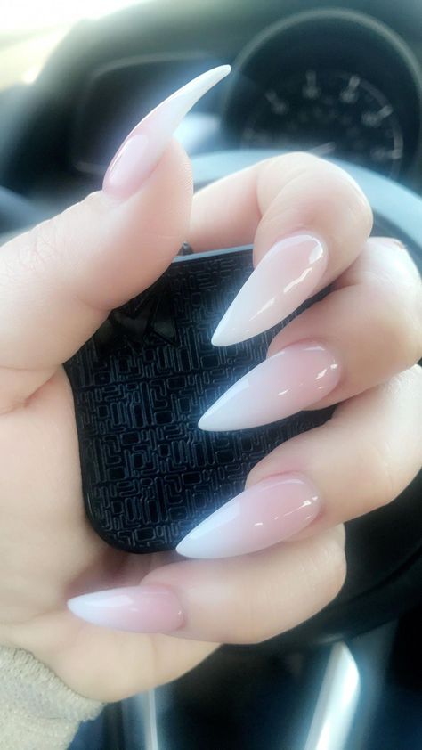 Ombre French acrylic long stiletto nails #acrylicnailsnatural Gel Nails Pointy Almond, French Ombre Nails Stilettos, French Stilleto Nails Long, Ombre Pointy Nails, Stilleto Ombre Nails, Small Stilleto Nails, Ombre Stilleto Nails, Stiletto Ombre Nails, French Tip Nails Stiletto