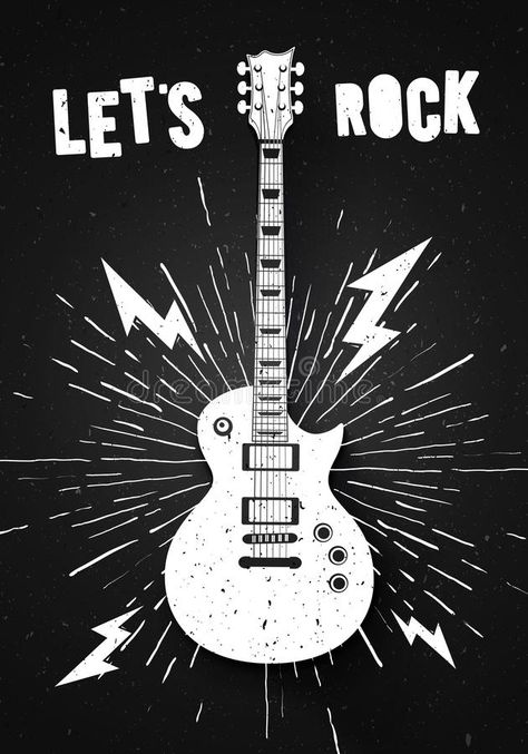 Rock Music Poster Design, Lettering Artwork, Bar Website, Print Graphic Design, Music Designs, Guitar Illustration, Guitar Vector, Grunge Effect, Music Bar