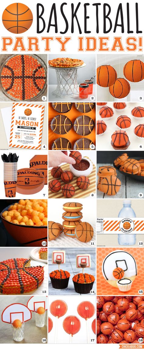 SLAM DUNK basketball party ideas! #basketballparty Basketball Party Ideas, Basketball Treats, March Madness Parties, Teenage Birthday Party, Dunk Basketball, Basketball Theme Party, Basketball Birthday Parties, Ball Birthday Parties, Food Decorations