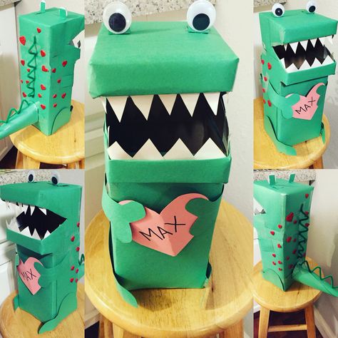 Dino Valentines, Valentine Box Ideas, Valentine Boxes For School, Diy Valentines Box, Kids Valentine Boxes, Valentine Card Box, Monster Valentines, Dinosaur Valentines, Valentine Mailbox