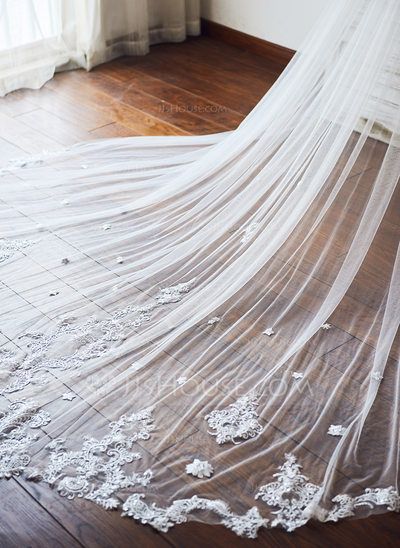 Long Veil Wedding Dress, Lace Trim Veil, Unique Wedding Veils, Lace Trimmed Veil, Cathedral Bridal Veils, Long Veil Wedding, Applique Lace, Drop Veil, Veil Accessories