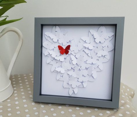 Acrylic Box Frame, Memory Box Frame, Button Projects, Box Frame Art, White Butterflies, Glitter Butterfly, Flower Shadow Box, Money Wallet, Heart Butterfly