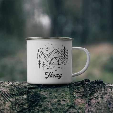 Camping Buddy, Camp Mug, Happy Earth, Enamel Mug, Camping Gifts, Gift For Wife, Happy Campers, Pacific Northwest, Custom Mug