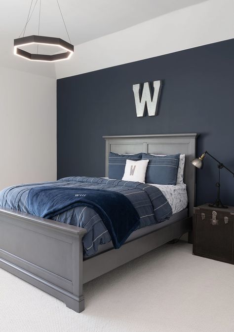 Boys Bedroom Paint Color, Boys Bedroom Grey, Boys Room Paint Colors, Benjamin Moore Hale Navy, Grey Boys Rooms, Boys Bedroom Colors, Blue Boys Bedroom, Boys Room Blue, Boy Room Paint