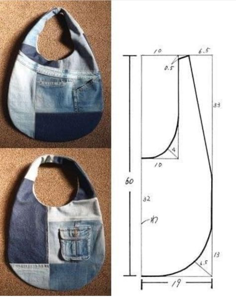 Diy Jean Bag, Diy Clothes Tops, Diy Bags Jeans, Tas Denim, Backpack Pattern Sewing, Leather Handbag Patterns, Hobo Bag Patterns, Recycled Jeans Bag, Denim Bag Diy