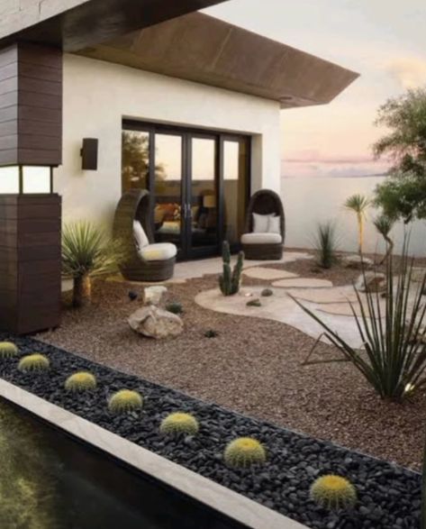 Desert Landscaping Fire Pit, Backyard Redesign, Desert Scape, Desert Backyard, Garden Ideas To Make, Arizona Backyard, Backyard Renovation, Drought Tolerant Garden, Minimalist Garden