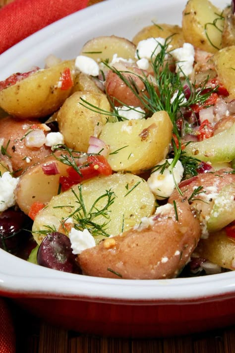 Greek Potato Salad Mayo Potato Salad, Greek Potato Salad, German Potato Salad Recipe, Warm Potato Salads, Greek Potatoes, German Potato, German Potatoes, German Potato Salad, Potato Salad Recipe