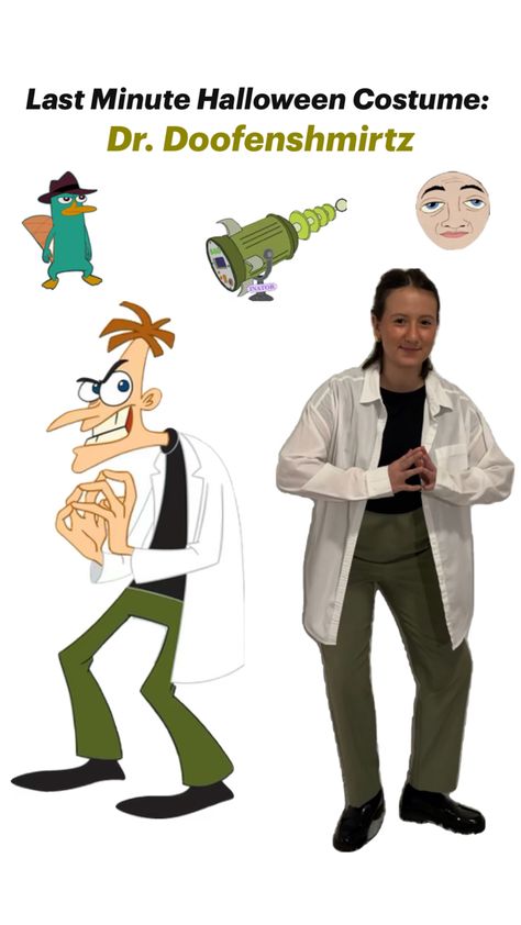 last minute halloween costumes, halloween costume ideas, easy costume ideas, dr. doofenshmirtz, phineas and ferb Last Minute Disney Costumes, Phineas And Ferb Costume, Halloween Costume Ideas Easy, Costume Ideas Easy, Dr Doofenshmirtz, Last Minute Halloween Costume Ideas, Easy Costume Ideas, Last Minute Halloween Costume, Easy Costume